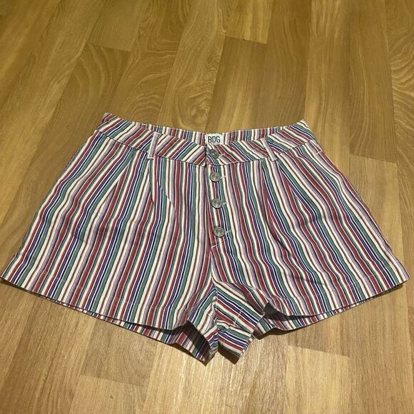 BDG Rainbow Striped Button Fly Denim Shorts | 10 - Picture 1 of 3